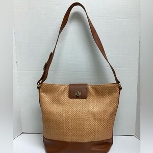 Talbots Classic Poly-Woven Tote Bag With Leather Trim
